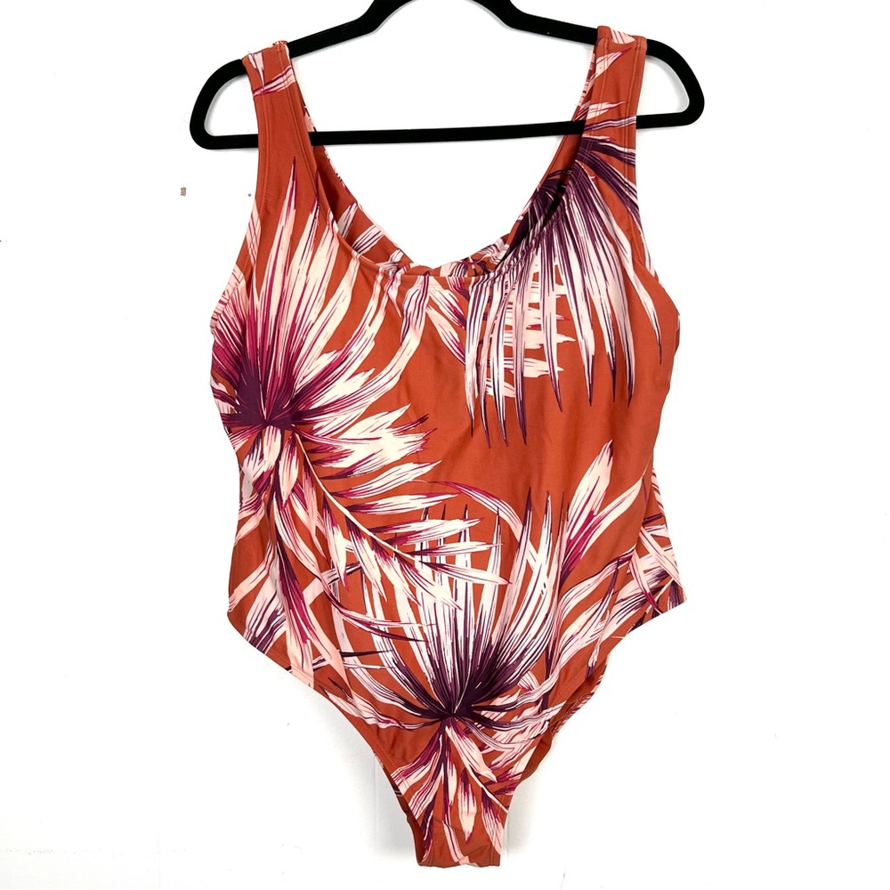 Palisades Orange Palm Leaf Twist Open‎ Back One-Piece Swimsuit Size 18W